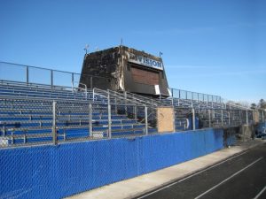 Fire-damaged Levittown School field house before RENU’s emergency restoration process begins