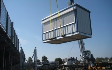 RENU restoration crews stabilizing and repairing Levittown School field house during the emergency restoration process