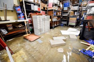 Water damage from a flood indicating building restoration is needed