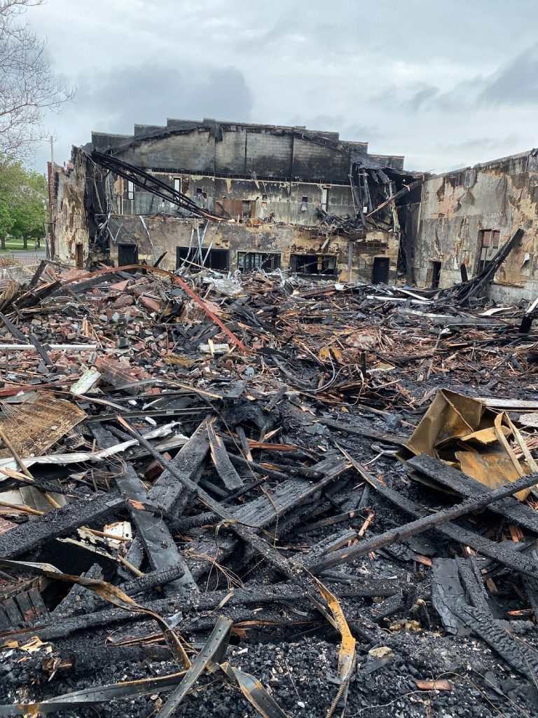 Severe fire damage at a church highlighting the urgent need for fire damage restoration.