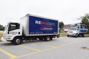 Renu Contracting & Restoration service truck arriving for a commercial mold remediation project