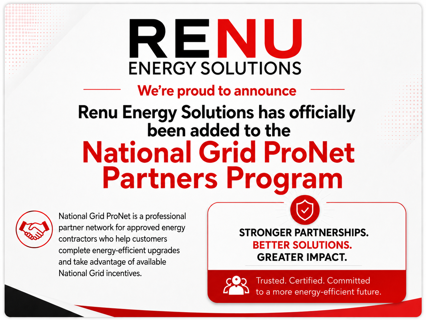 Renu Energy Solutions has been added to the National Grid ProNet Partners Program